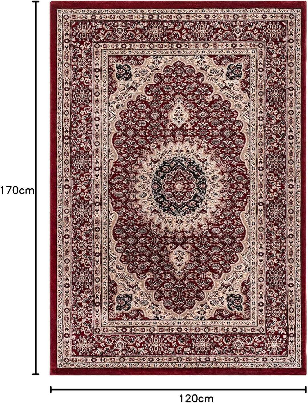 VIMODA Klassisch Orient Teppich dicht gewebt in Dunkel Rot, Masse:120 x 170 cm 120 x 170 cm Rot, 120