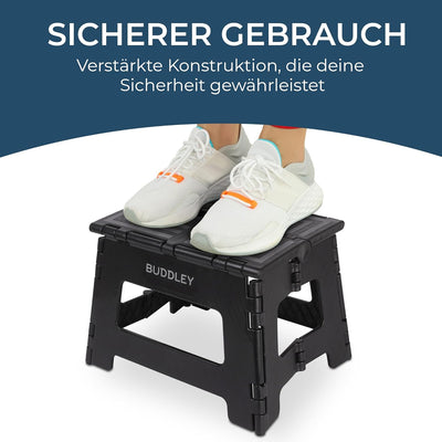 BUDDLEY Tritthocker klappbar – 23 cm hoher Tritt mit Anti-Rutsch-Design - Tragfähigkeit bis 99 kg -