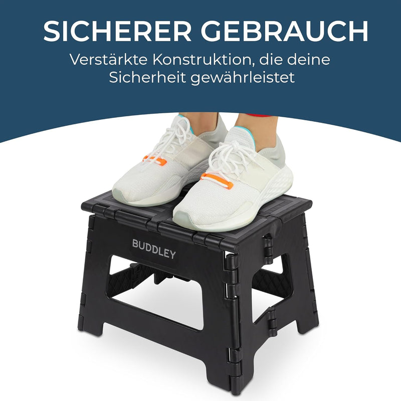 BUDDLEY Tritthocker klappbar – 23 cm hoher Tritt mit Anti-Rutsch-Design - Tragfähigkeit bis 99 kg -