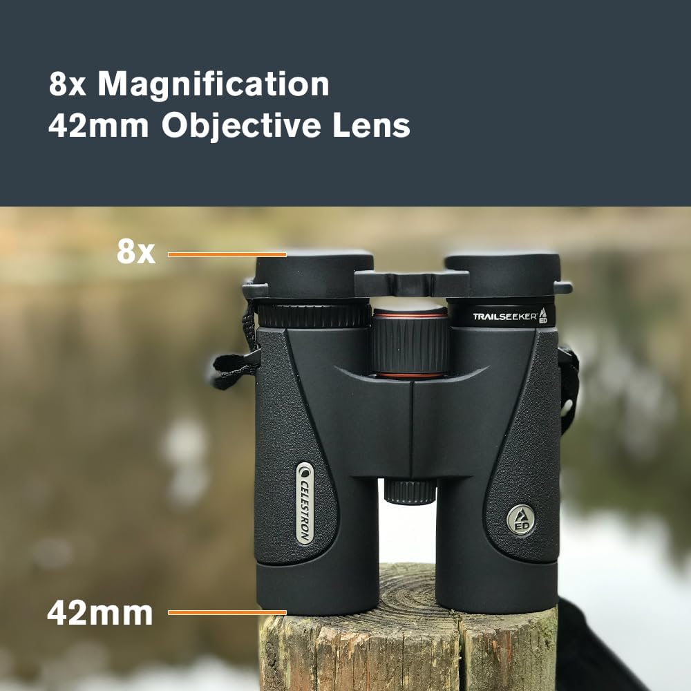 Celestron 71405 TrailSeeker ED 8 x 42 Roof Prism Binocular, Fully Multi-Coated Lens, BaK-4 Prism Gla