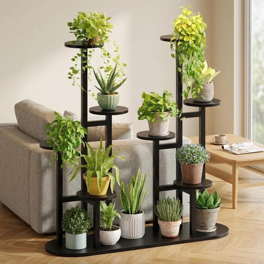 MIN WIN 100 cm Pflanzenständer Metall mit 8 Ebenen Pflanzenregal Blumenständer drinnen draussen Plat