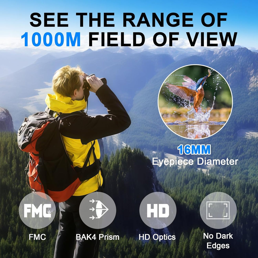 flintronic 12x25 Kompakt Fernglas, HD Fernglas Kinder Erwachsene mit Tragetasche, Tragegurt, Grosses