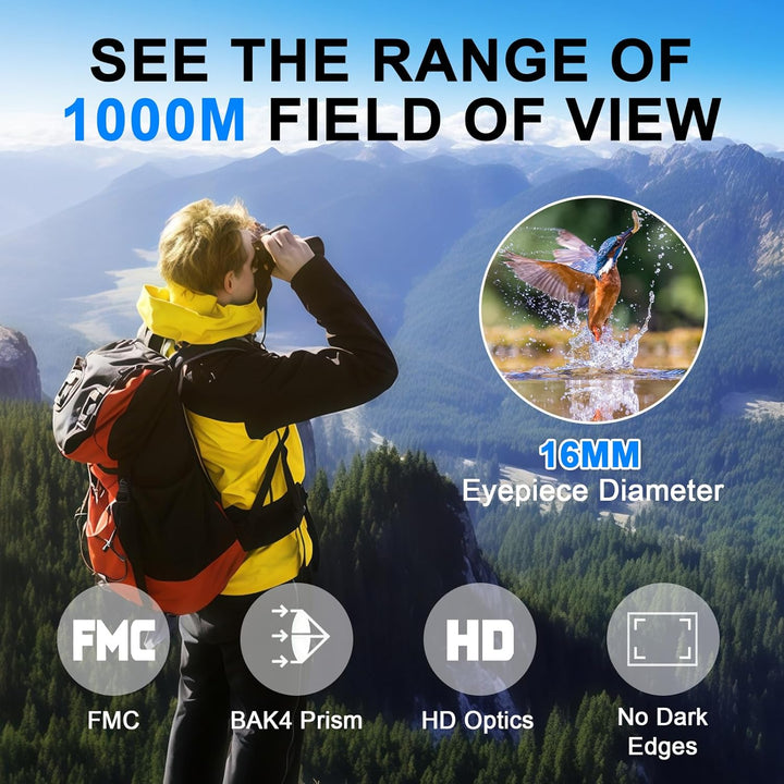 flintronic 12x25 Kompakt Fernglas, HD Fernglas Kinder Erwachsene mit Tragetasche, Tragegurt, Grosses