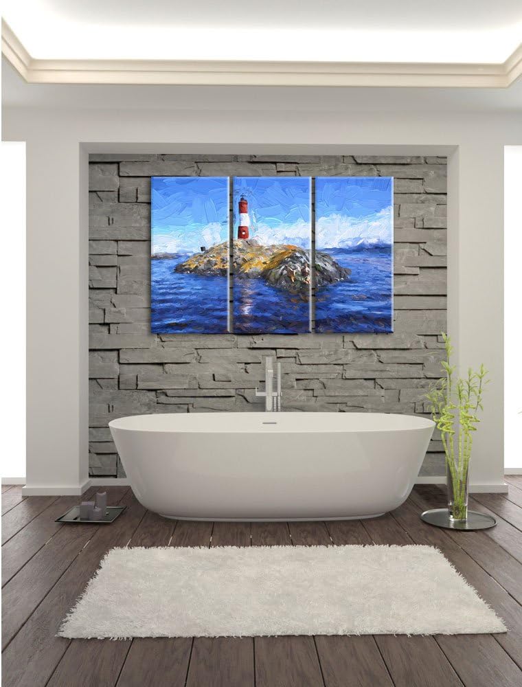 Pixxprint Leuchtturm mit Robben als Leinwandbild/Grösse: 3 Teilig (120x80 cm) cm/Wandbild/Kunstdruck