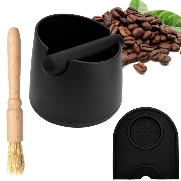 Abklopfbehälter für Siebträger und Kaffee Tamper Matte Silikon mit Reinigungsbürste Knock Box Espres