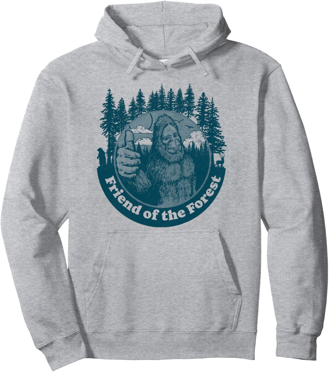 Friend of the Forest Funny Bigfoot Nature Thumbs Up Tree 80s Pullover Hoodie