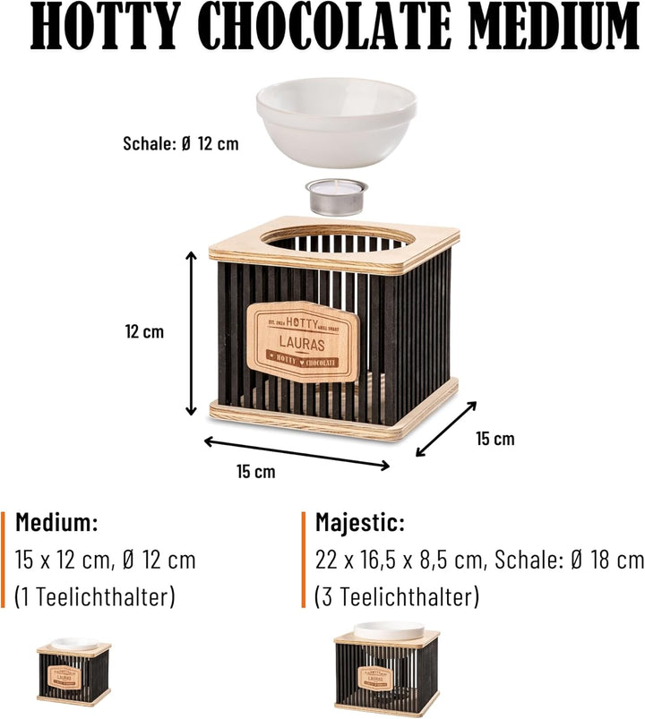 Hotty – Chocolate Schokofondue Medium ohne Strom mit Teelichtern – Schokoladen Fondue Schale für war