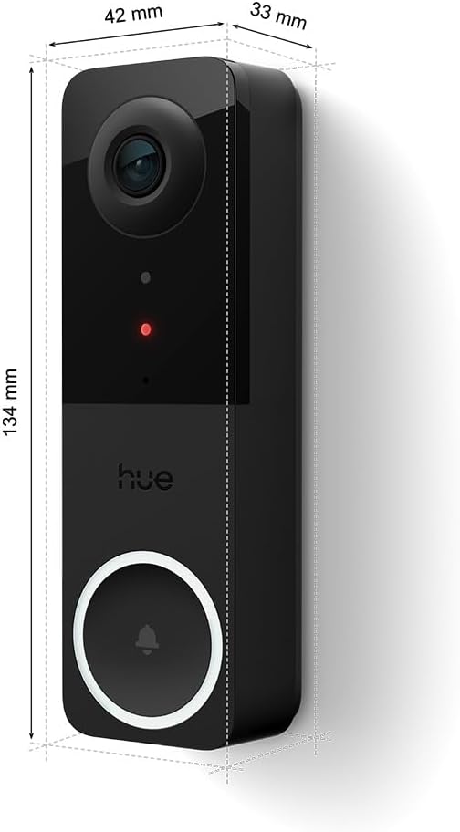 Philips Hue Secure kabelgebundene Video-Türklingel, 2K-Auflösung mit Weitwinkelansicht, Meldungsausl