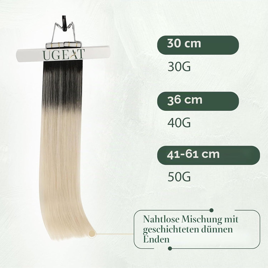 Ugeat Tape Extensions Echthaar Platinblond Ombre 40 cm Ombre Echthaar Extensions Tape Naturschwarz O