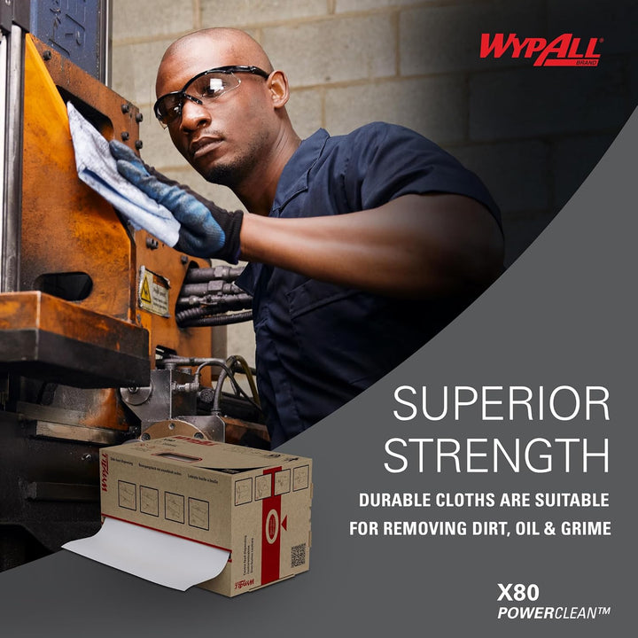 WypAll X80 Power Clean Reinigungstücher für schwere Reinigungsaufgaben 8252 – 2-in-1 Midi-Rollenrein