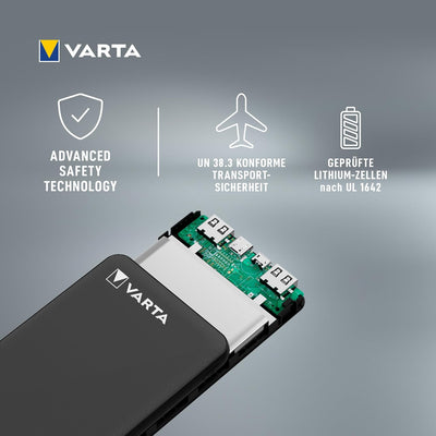 VARTA Power Bank 10000mAh, Powerbank Power on Demand mit 4 Anschlüssen (1x Micro USB, 2x USB A, 1x U