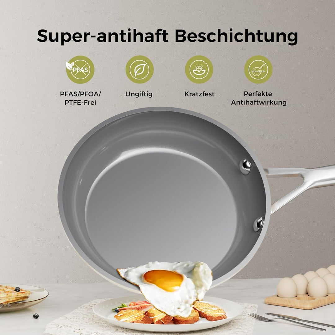 Bratpfanne 28 cm Keramik mit Diamant-Titan-Antihaftbeschichtung, Induktionsgeeignet, PTFE-frei PFOA-