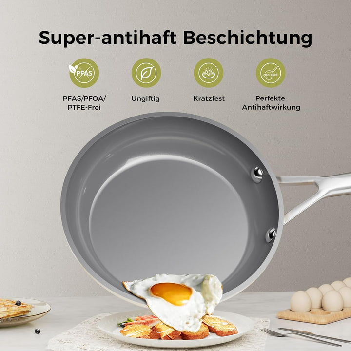 Bratpfanne 28 cm Keramik mit Diamant-Titan-Antihaftbeschichtung, Induktionsgeeignet, PTFE-frei PFOA-