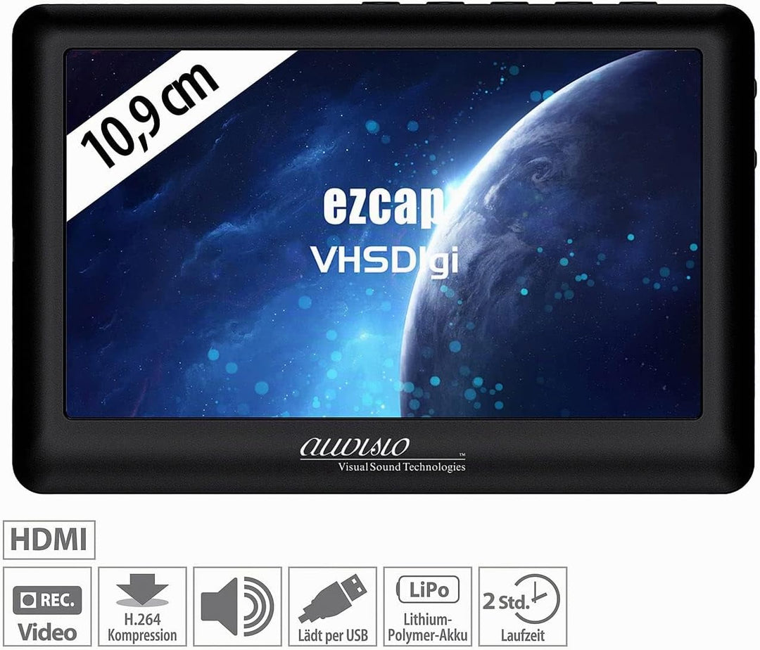 auvisio Videodigitalisierer: Video-Rekorder für analoge Quellen, 4,3" / 10,9 cm Farbdisplay, Akku (V