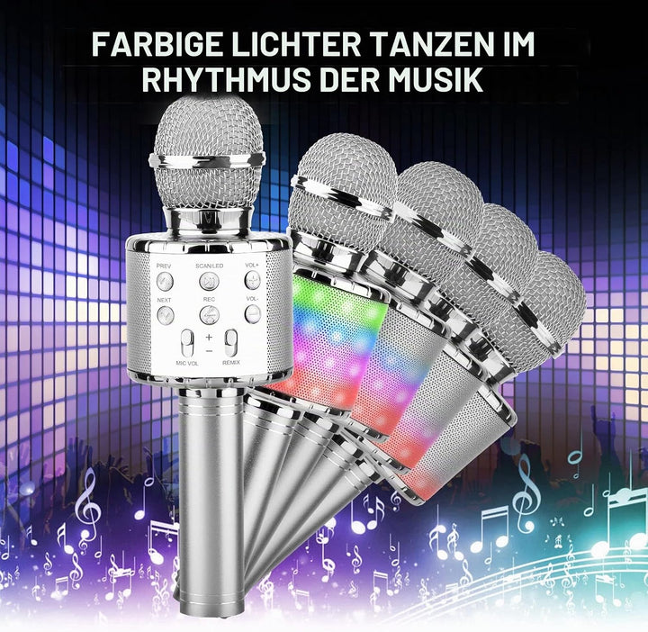 ShinePick Mikrofon Kinder Bluetooth, 4-in-1 Drahtloses Karaoke Mikrofon, Tragbare LED Microphone Spi