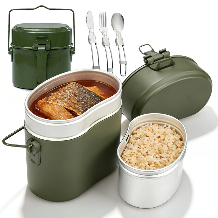 Camping Kochgeschirr Mess Kit, Camping Geschirr Set, Aluminium Und Edelstahl Bundeswehr Essgeschirr