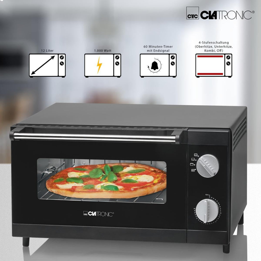 Clatronic MPO 3520 Hersteller Pizzaofen(s), 25 cm, mechanisch, 1 h, schwarz, 1000 W, Edelstahl