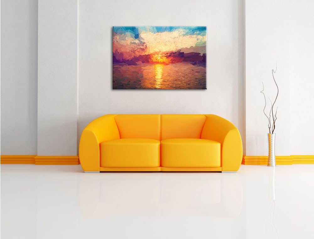 Pixxprint Sonnenaufgang am Meer als Leinwandbild/Grösse: 100x70 cm/Wandbild/Kunstdruck/fertig bespan