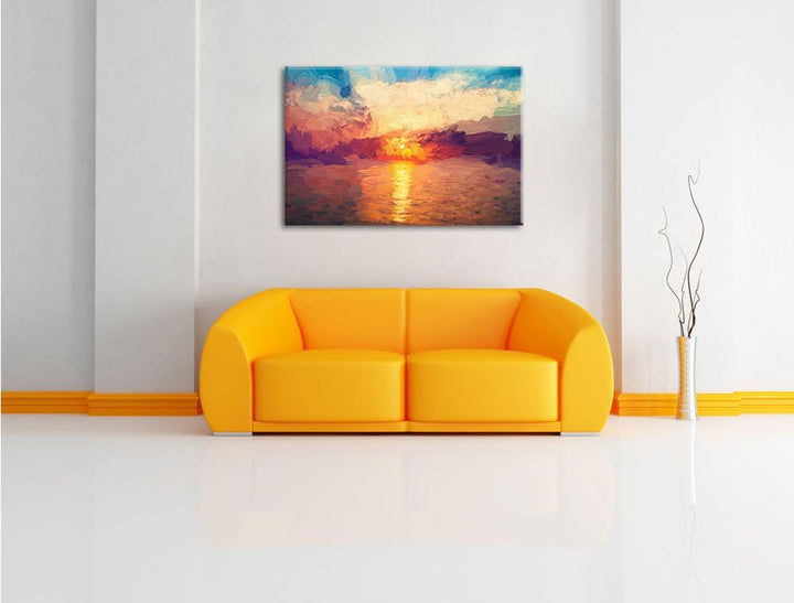 Pixxprint Sonnenaufgang am Meer als Leinwandbild/Grösse: 100x70 cm/Wandbild/Kunstdruck/fertig bespan