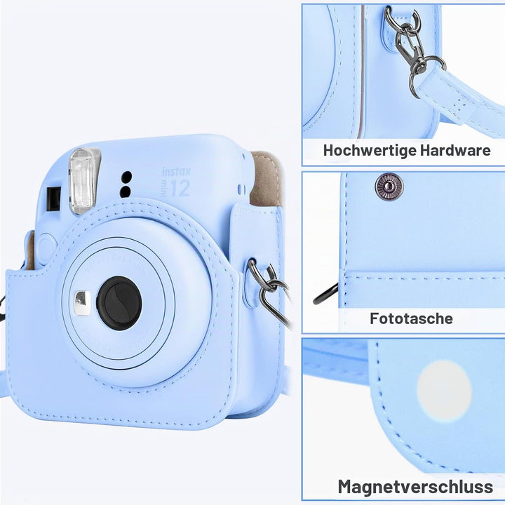 MUZIRI KINOKOO Tasche für Instax Mini 12/Fuji Mini 12 Sofortbildkamera, PU Leder Schutzhülle für Ins