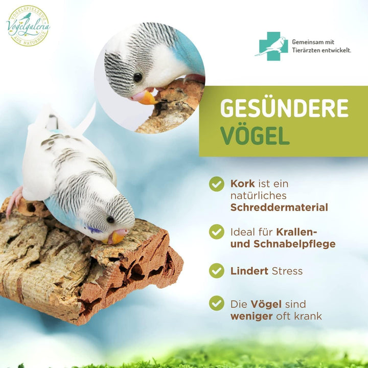 Vogelgaleria® 4 x Kork-Pickstein für Vögel. Die leckere Alternative zum Kalkstein oder Sepia-Schale,