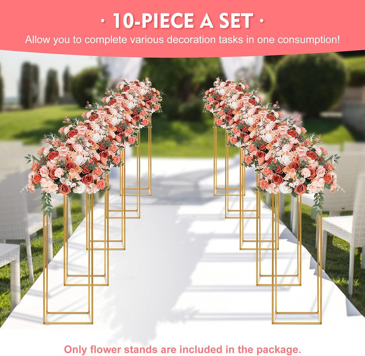 10 Stück Gold Blumenständer Metall, Hochzeitsvase Blumensäule Quadratisch, Goldvasen Säule Dekosäule