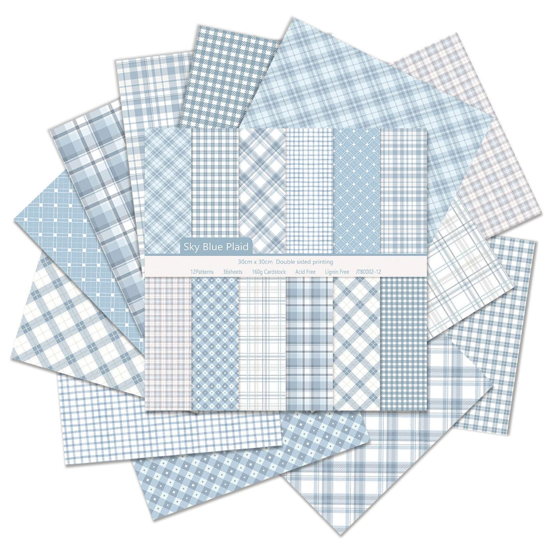 36 Blatt Karierts Scrapbook Papier, 30x30cm Doppelseitiges Plaid Muster Bastelpapier, 12 Designs Des