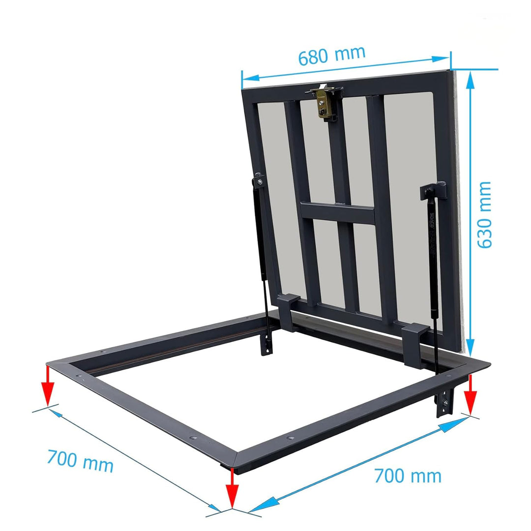 Schachtabdeckung 700 mm x 700 mm Seitenscharniere - Bodenluke Schachtdeckel Revisionsschacht Kanalsc