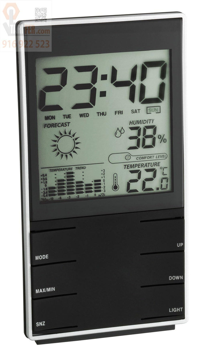 TFA Dostmann Digitale Wetterstation, Innentemperatur, Luftfeuchtigkeit, Komfortstufe, Temperaturdiag