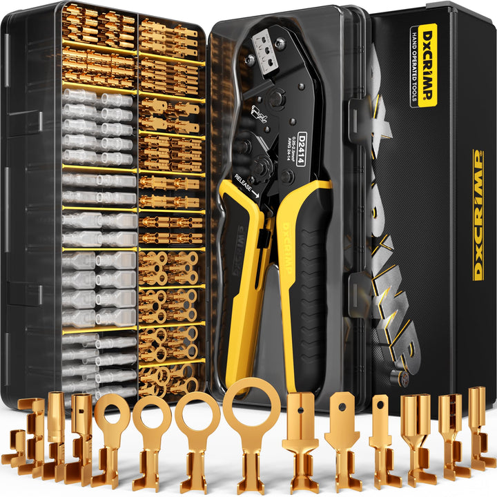 DxCRIMP Crimpzange Flachsteckhülsen mit 14 Arten Flachstecker Set, Krimpzange für 0,25-2,5 mm² Steck