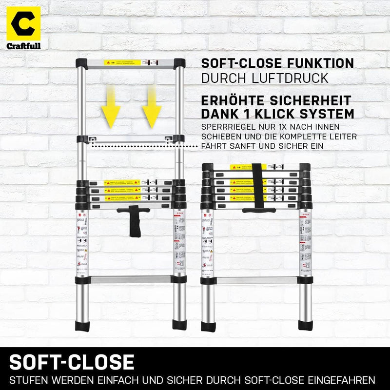 𝐂𝐑𝐀𝐅𝐓𝐅𝐔𝐋𝐋 Aluminium Teleskopleiter CF-101B | 𝟑 𝐉𝐀𝐇𝐑𝐄 𝐆𝐀𝐑𝐀𝐍𝐓𝐈𝐄 - Finger Protection - Ausziehleiter -
