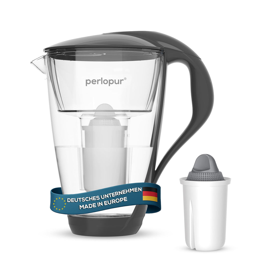 GLAS-Wasserfilter PearlCo (anthrazit) mit 1 Protect+ classic Filterkartusche (f. hartes Wasser) - Ma