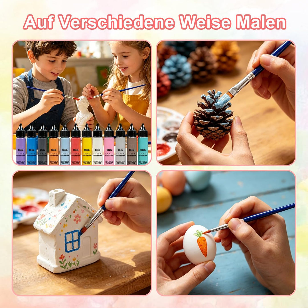 12 Stück Wachsstifte für Kerzen, Kerzenstifte 10 ml, mit vorgestanzten Aufklebern und Schwammwerkzeu