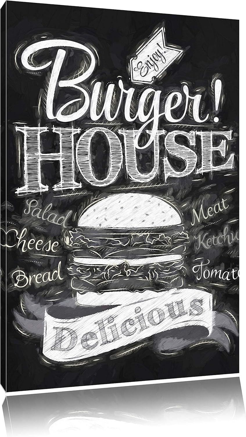 Pixxprint Burger House Pinsel Effekt, Format: 100x70 auf Leinwand, 100x70