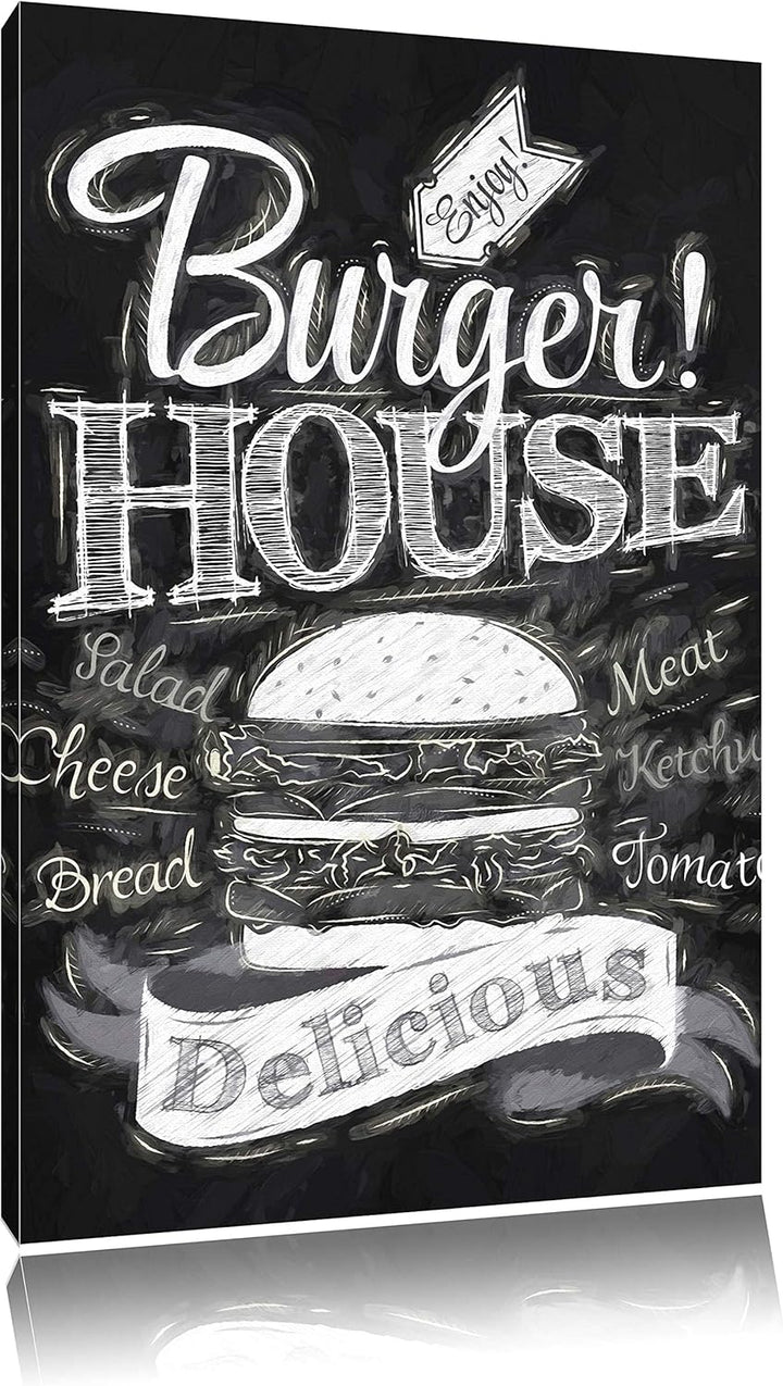 Pixxprint Burger House Pinsel Effekt, Format: 100x70 auf Leinwand, 100x70