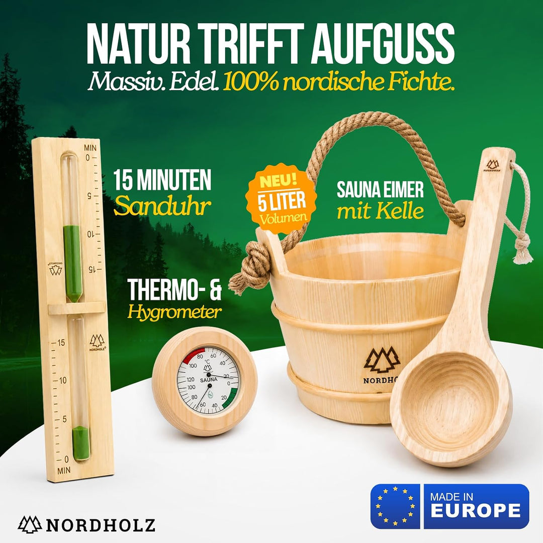 NORDHOLZ® Sauna Zubehör Set - [4x100ml] Sauna Aufgussmittel + [50Gr] Mentholkristalle Sauna + Sauna