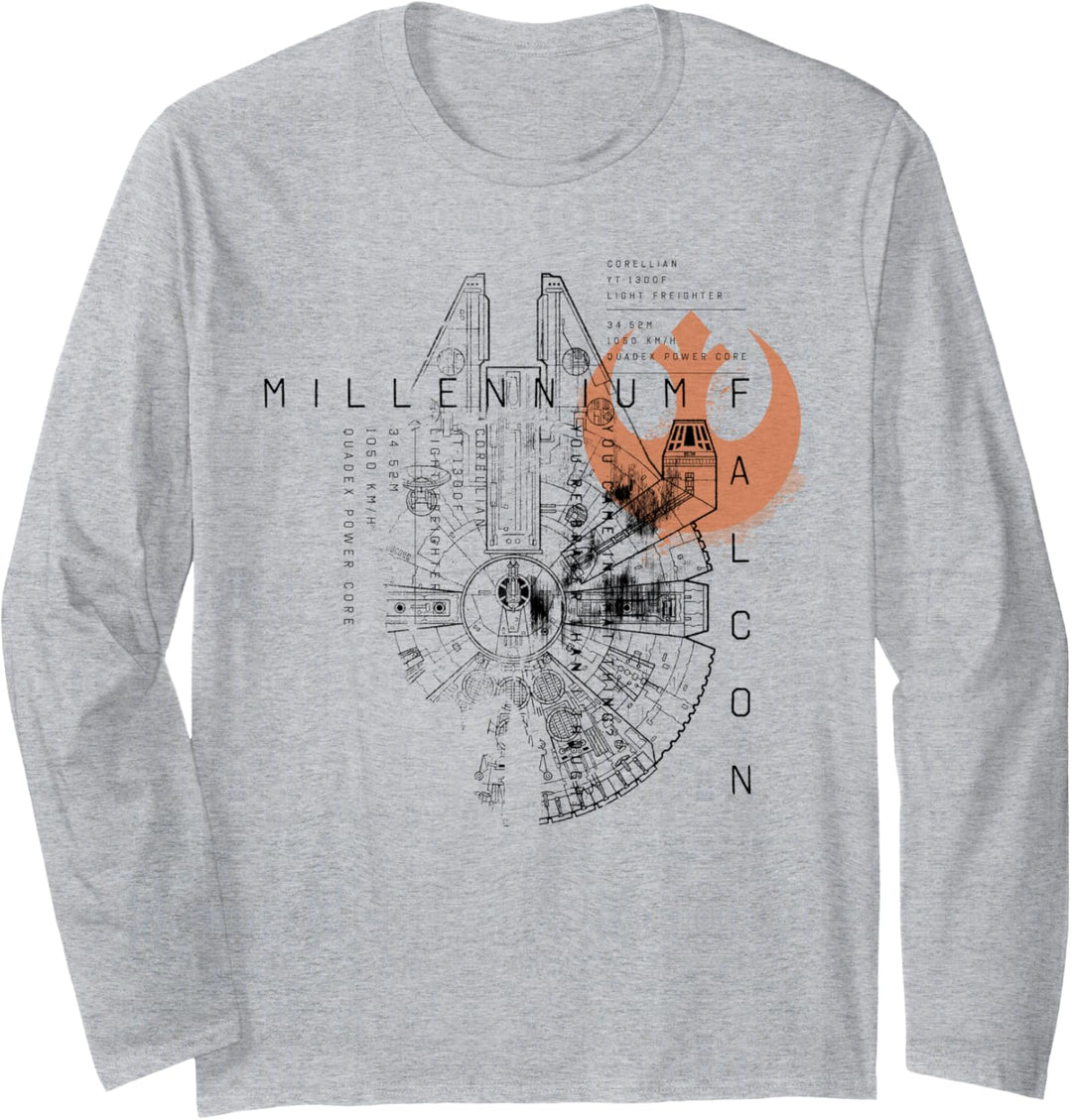 Star Wars Millennium Falcon Schematic Langarmshirt