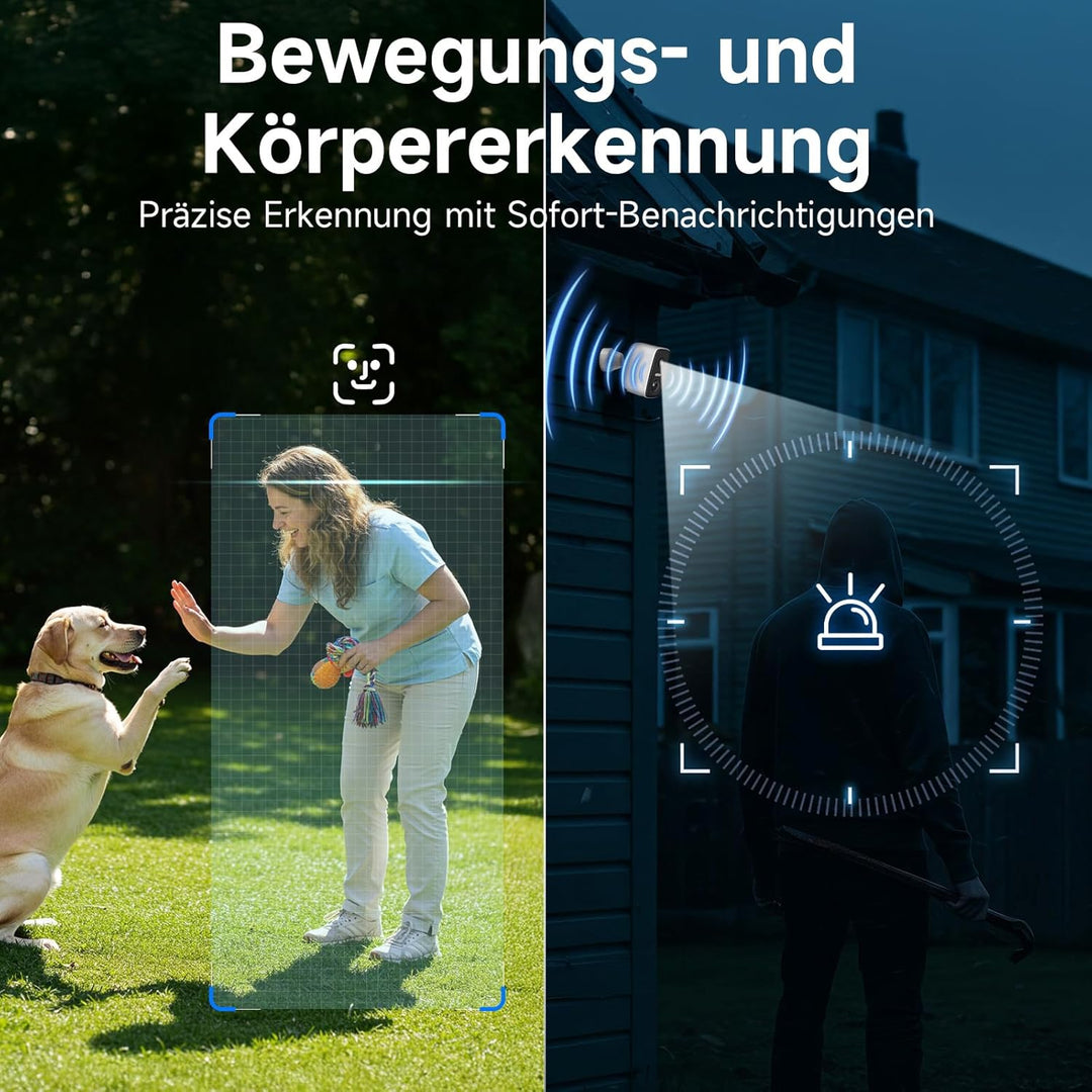 Rollei Überwachungskamera Wireless Security Cam 2K V2 Kabellose Kamera Überwachung Aussen Bewegungs