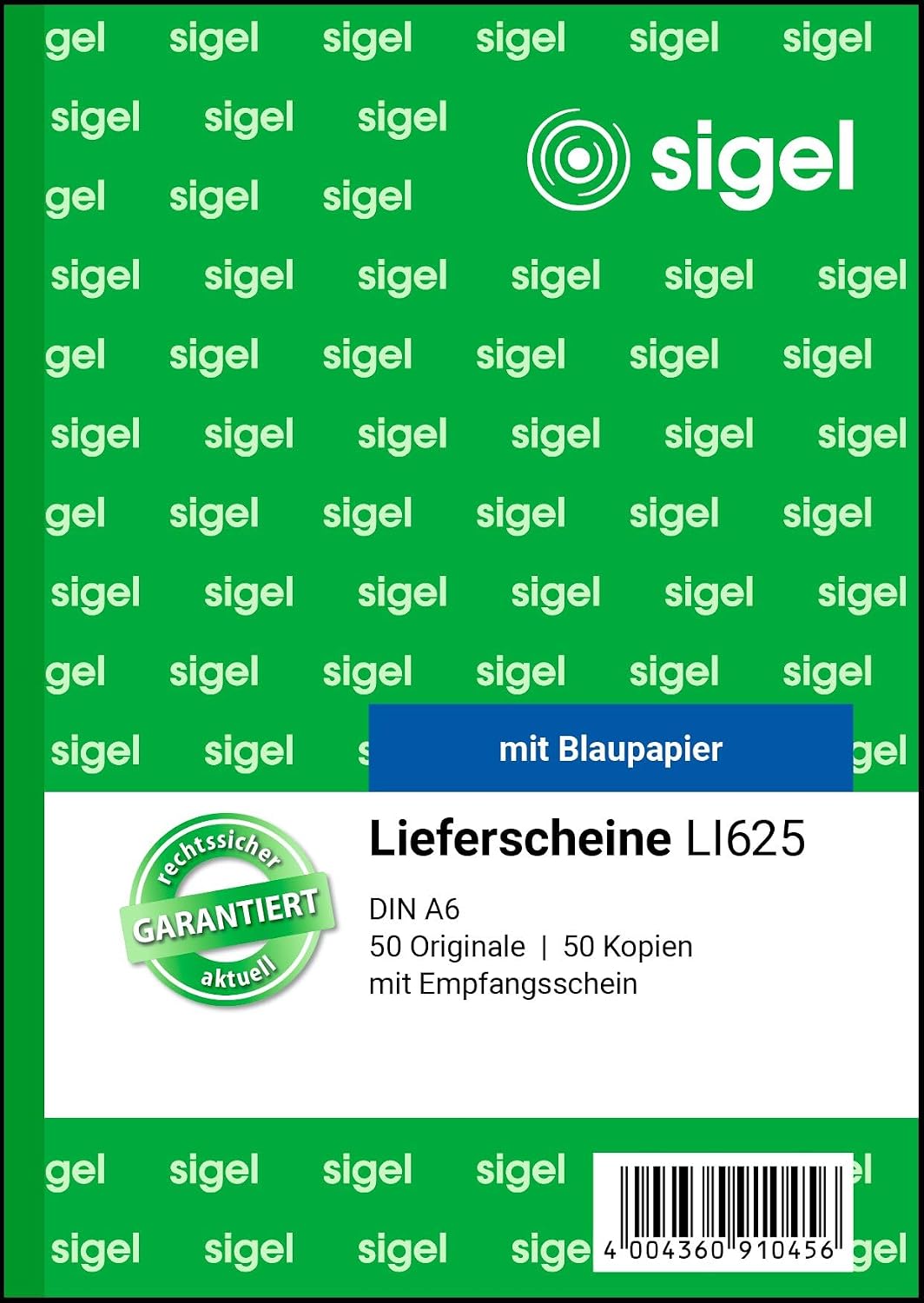 SIGEL LI625/10 Lieferscheine mit Empfangsschein, A6, 10 Stück á 2x50 Blatt, 10 Stück