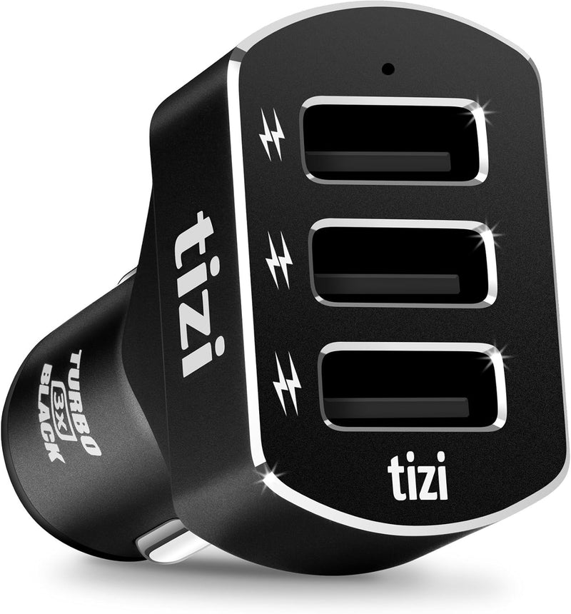 tizi Turbo 3X Black Premium Edition (7,2A), zuverlässiges 3-Fach USB-Auto-Ladegerät mit hochwertigem