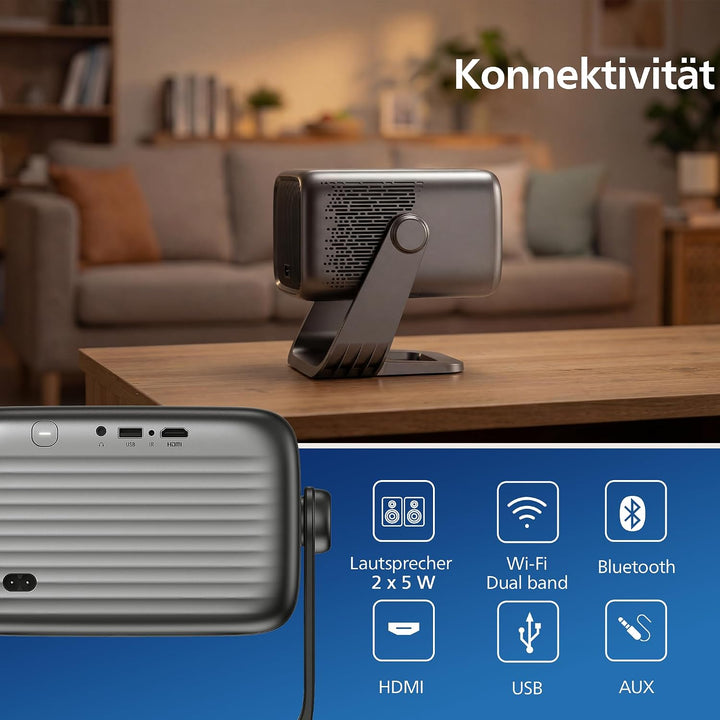 Philips NeoPix 460 Smart Beamer LCD LED Beamer, Full HD 1080p, 500 ANSI Lumen, 100 Zoll Bildschirm,