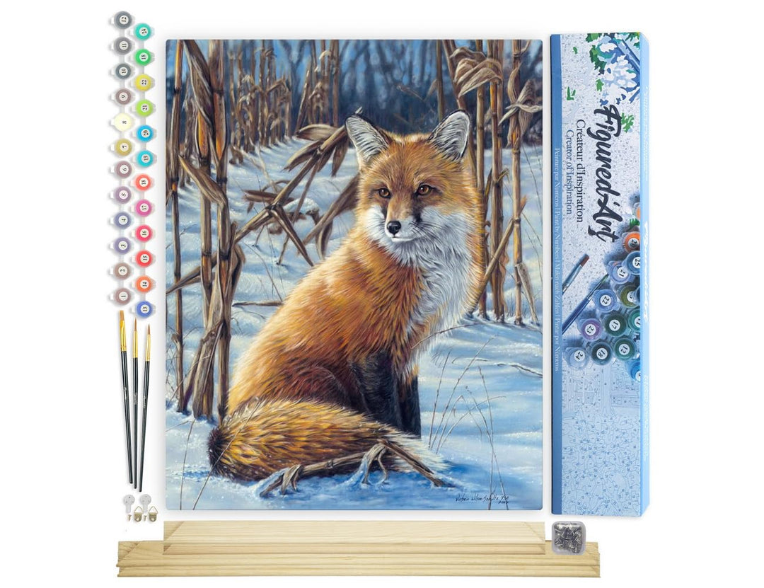 Figured'Art Malen Nach Zahlen Erwachsene Mit Rahmen Fuchs im Schnee - Paint by Numbers Basteln DIY B