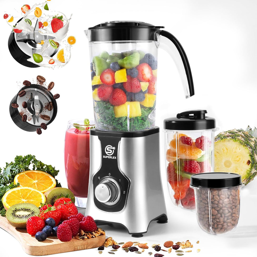 SUPERLEX Elektrischer Smoothie-Maker und Standmixer Set, Multifunktions-Standmixer zum Entsaften, Ma