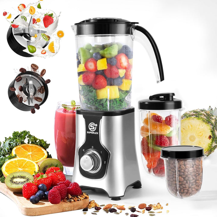 SUPERLEX Elektrischer Smoothie-Maker und Standmixer Set, Multifunktions-Standmixer zum Entsaften, Ma