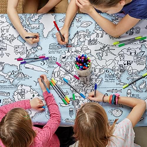 Eatsleepdoodle Weltkarte-Tischdecke zum Ausmalen, spielerisches Lernen, waschbar und wiederverwendba