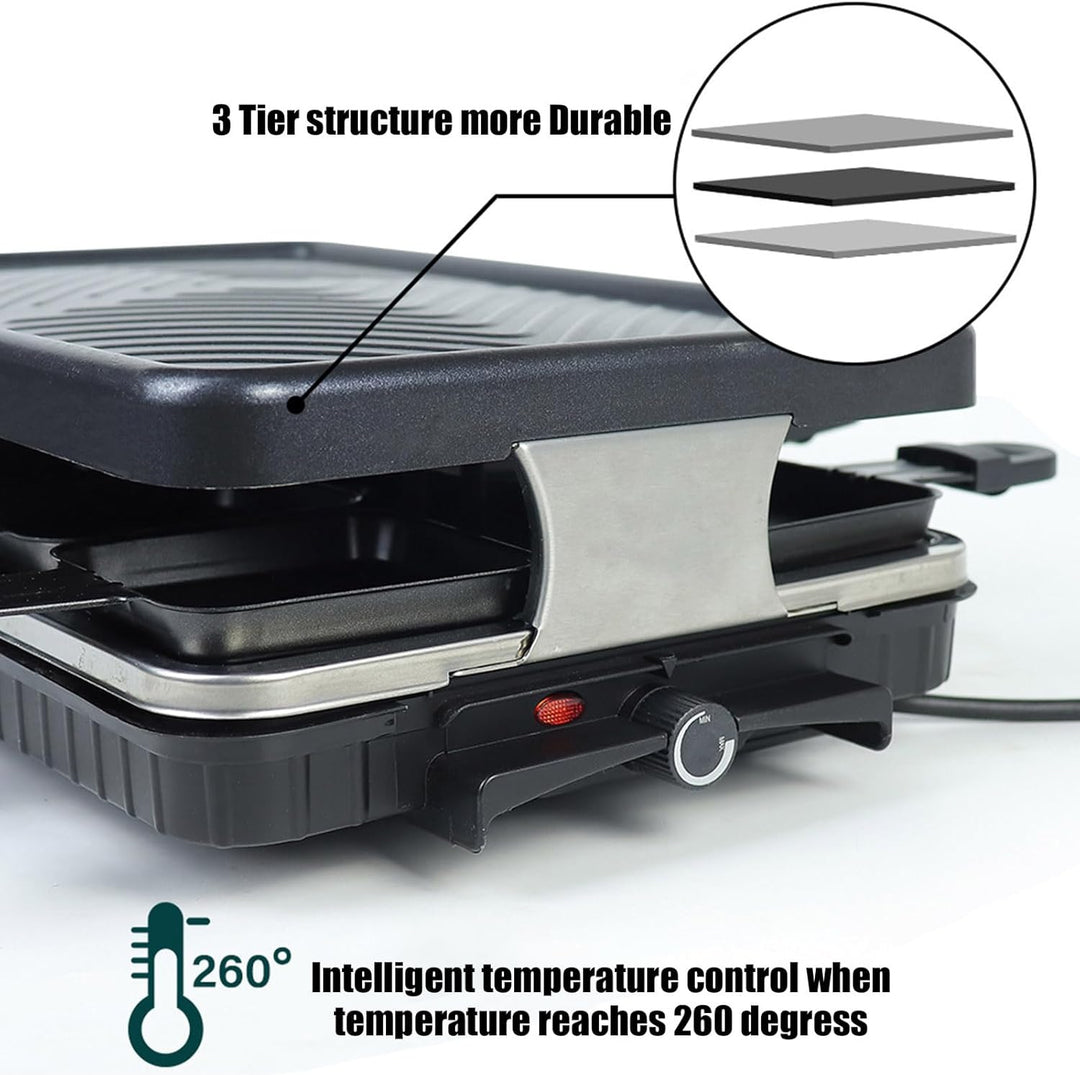 Elektrisch Grill Raclette 2 Personen, 1300W Tragbarer Elektrogrill Tischgrill mit Abnehmbare Grillpl