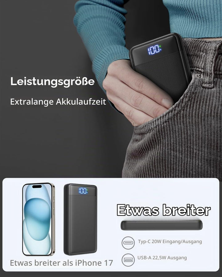 Power Bank 26800mAh, 22.5W Powerbank, Externer Handyakku Schnellladen USB C Input &amp; Output mit LED A