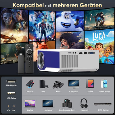 ZDK Beamer 5G WiFi Modell 2024 Full HD 1080P, 20.000 Lumen Beamer, Heimkino, kompatibel mit Smartpho