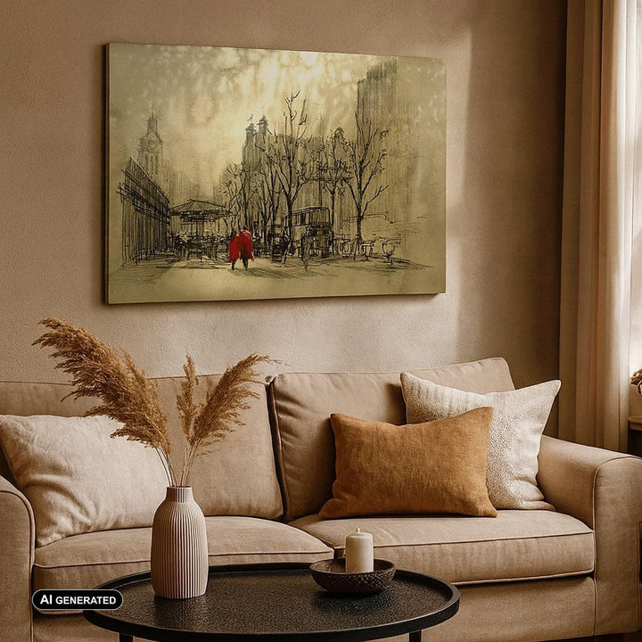Bilder auf Leinwand 100x70cm Leinwandbild mit Rahmen Stadt Frau Geliebte Gross Wanddeko Bild Schlafz