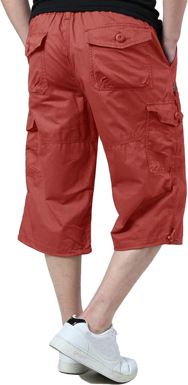 KEFITEVD 3/4 Hose Herren Cargo Shorts Männer Bermuda Shorts Multi Taschen Sommer Kurze Hose Baumwoll